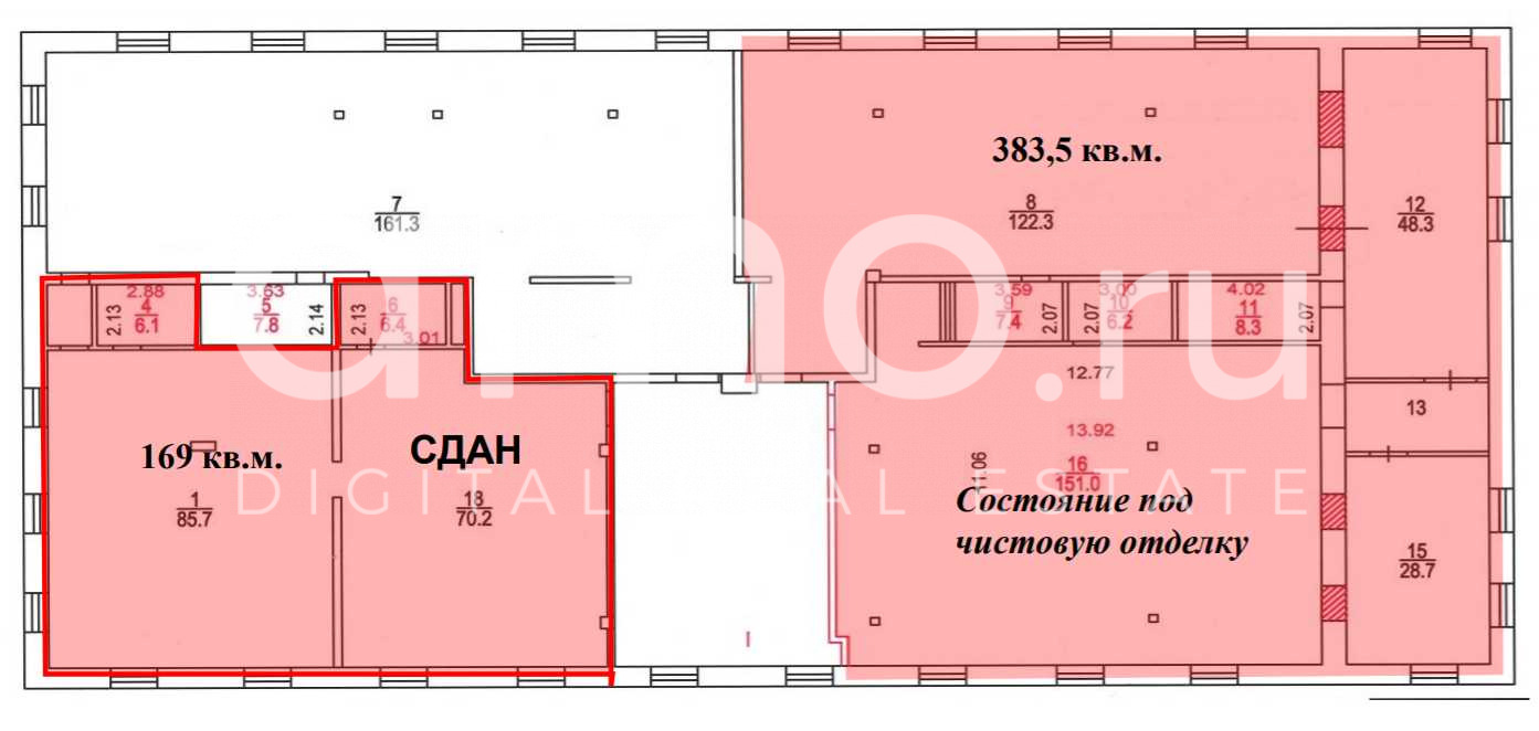Планировка офиса 169 м², 4 этаж, Административное здание «г Москва, Сходненский тупик, 16, стр. 4»